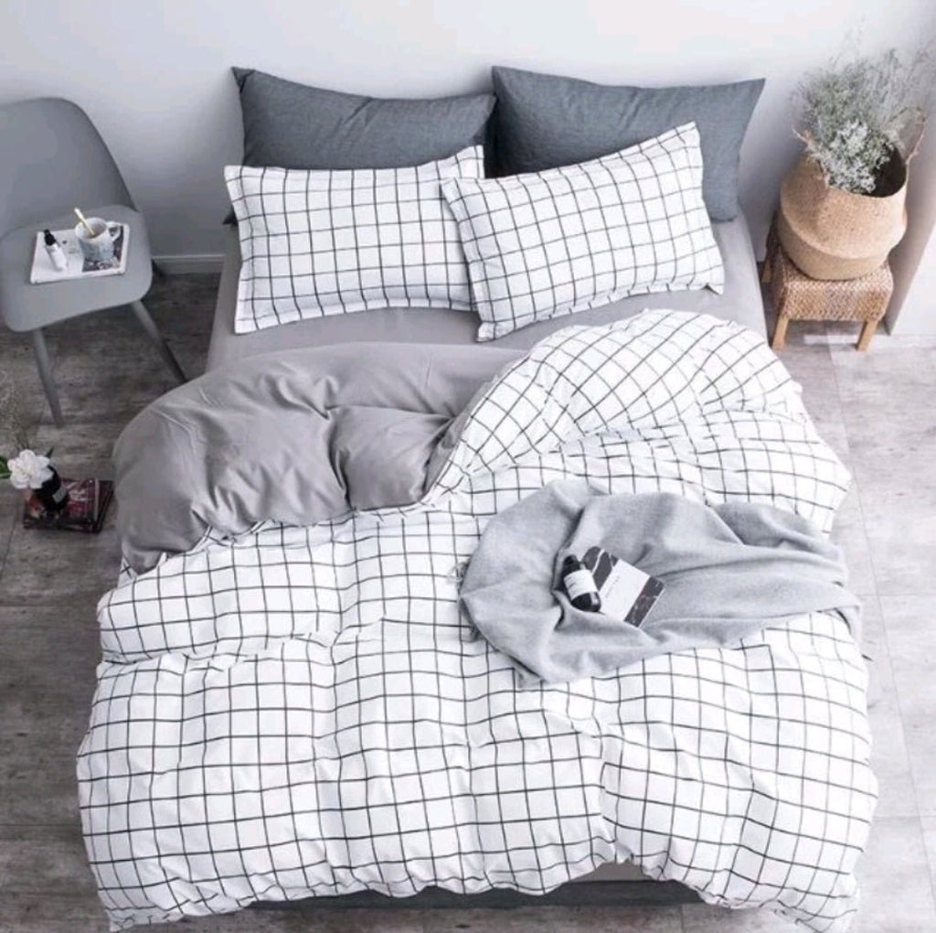Kawaiimi - doona covers flat sheets & pillow shams - Checkerboard Ivory Bedding Set - 4