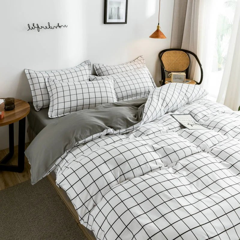 Kawaiimi - doona covers flat sheets & pillow shams - Checkerboard Ivory Bedding Set - 1