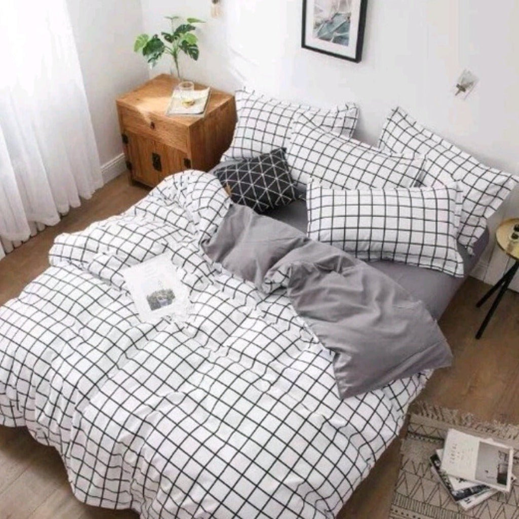Kawaiimi - doona covers flat sheets & pillow shams - Checkerboard Ivory Bedding Set - 2