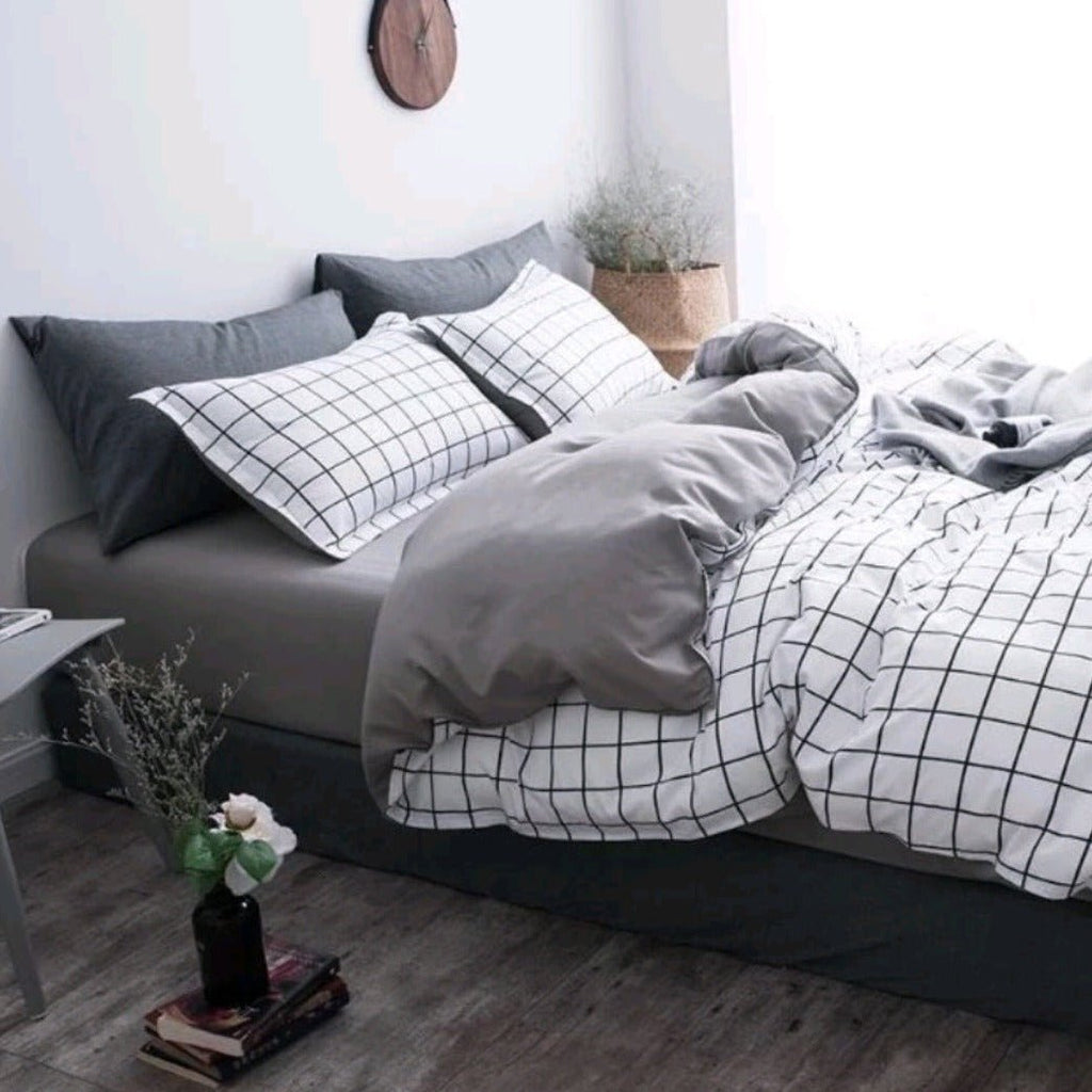 Kawaiimi - doona covers flat sheets & pillow shams - Checkerboard Ivory Bedding Set - 3