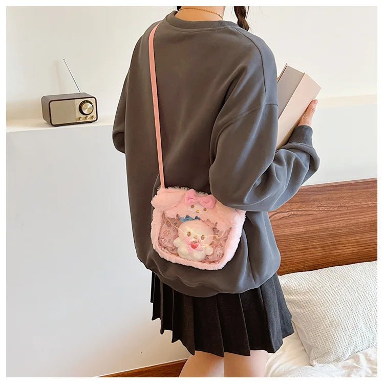 Kawaiimi - tote bags & hand bags for girls and kids - Fluffy Sanrio Plush Crossbody Bag - 10