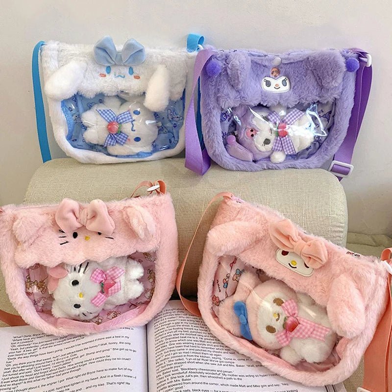 Kawaiimi - tote bags & hand bags for girls and kids - Fluffy Sanrio Plush Crossbody Bag - 1