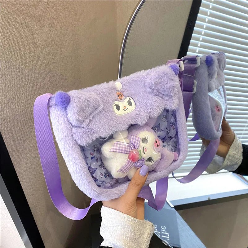 Kawaiimi - tote bags & hand bags for girls and kids - Fluffy Sanrio Plush Crossbody Bag - 4