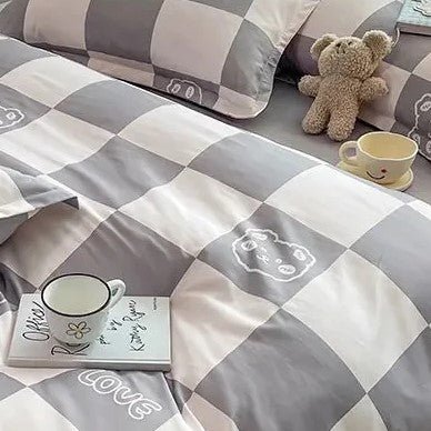 Kawaiimi - doona covers flat sheets & pillow shams - Gray Aesthetic Checkered Bedding Set - 2