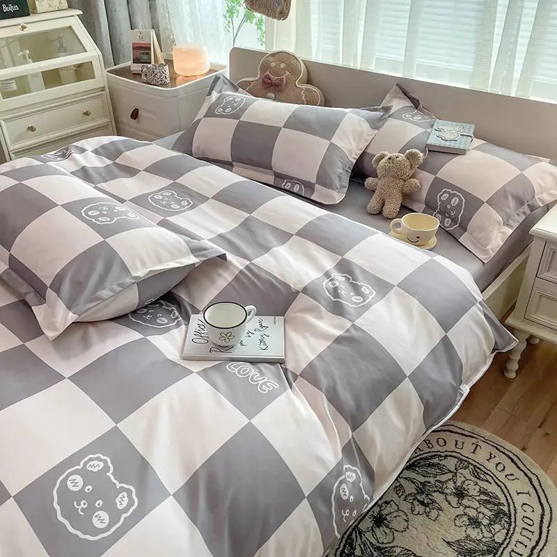 Kawaiimi - doona covers flat sheets & pillow shams - Gray Aesthetic Checkered Bedding Set - 1
