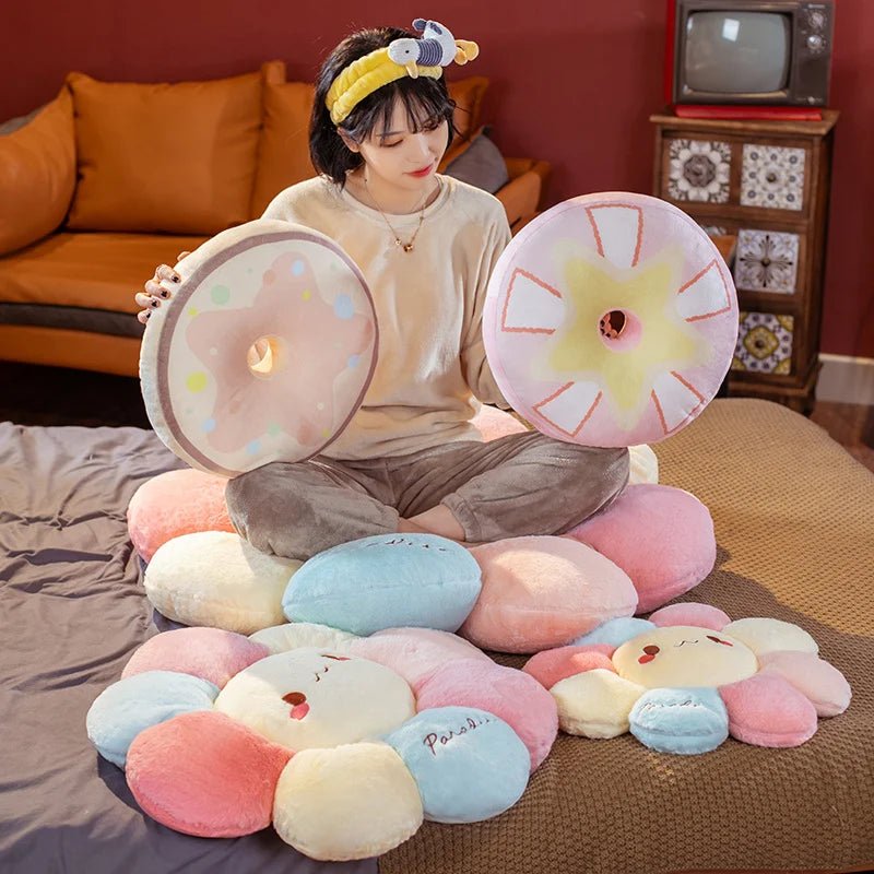 Kawaiimi - chair cushions & pads - Rainbow Daisy Plush Cushion - 5