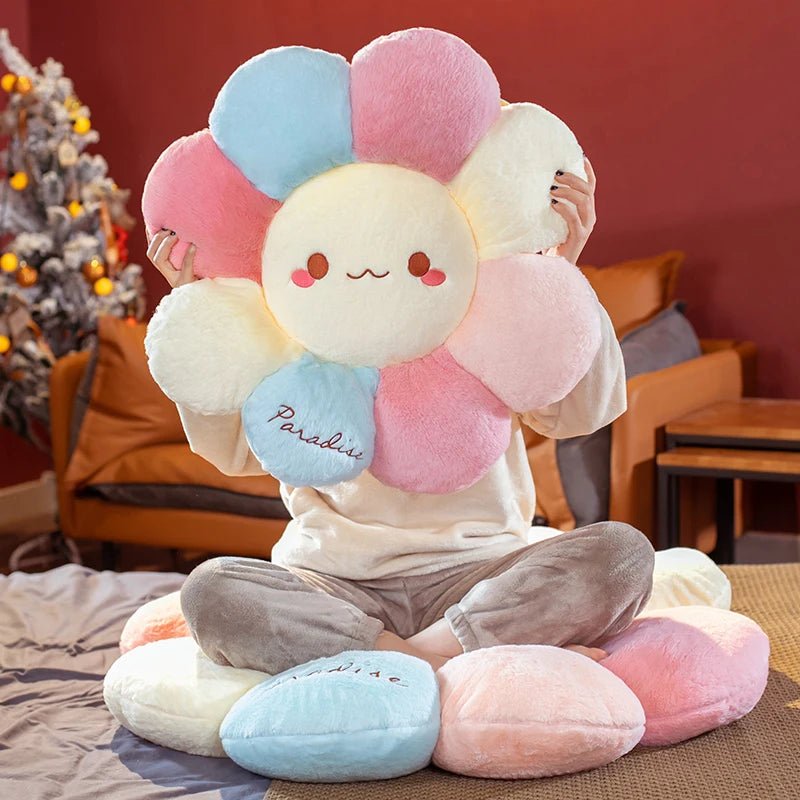 Kawaiimi - chair cushions & pads - Rainbow Daisy Plush Cushion - 1