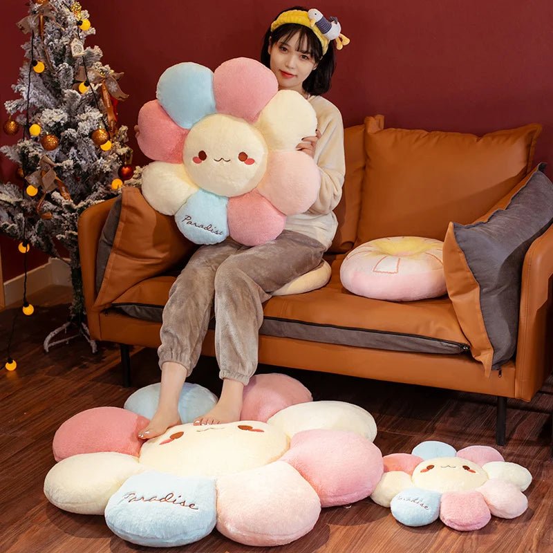 Kawaiimi - chair cushions & pads - Rainbow Daisy Plush Cushion - 4