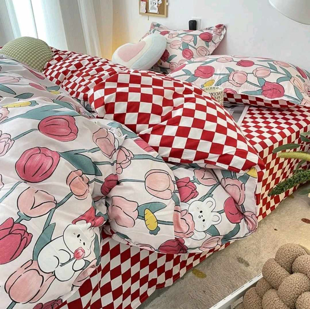 Kawaiimi - bedsheets for kids - Tulip Bunny Oasis Bedding Set - 4