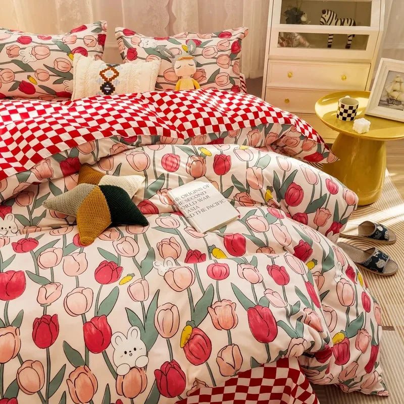 Kawaiimi - bedsheets for kids - Tulip Bunny Oasis Bedding Set - 1
