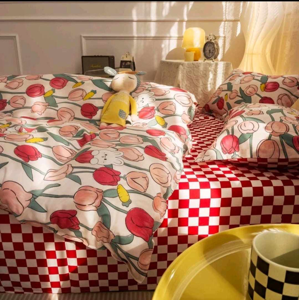 Kawaiimi - bedsheets for kids - Tulip Bunny Oasis Bedding Set - 3