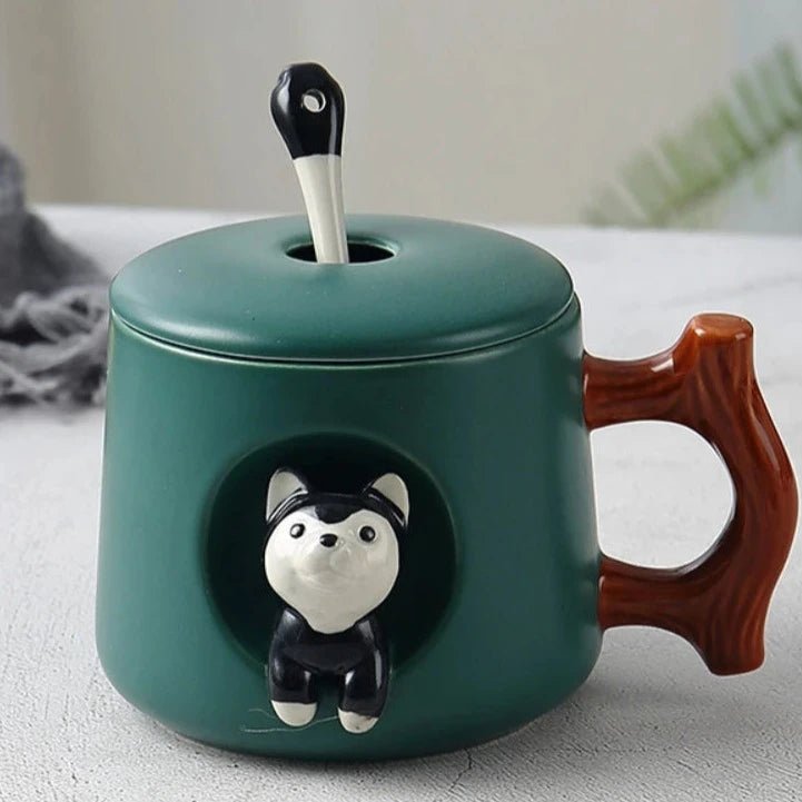 Kawaiimi - home & living - Cheeky Husky Mug with Cute Lid & Tea Spoon - 11