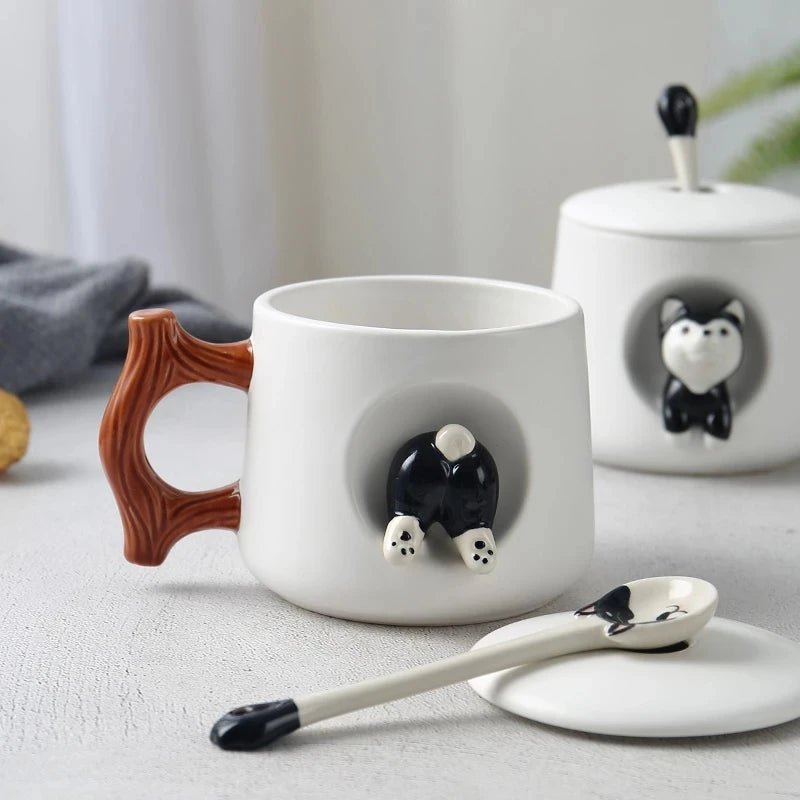 Kawaiimi - home & living - Cheeky Husky Mug with Cute Lid & Tea Spoon - 5