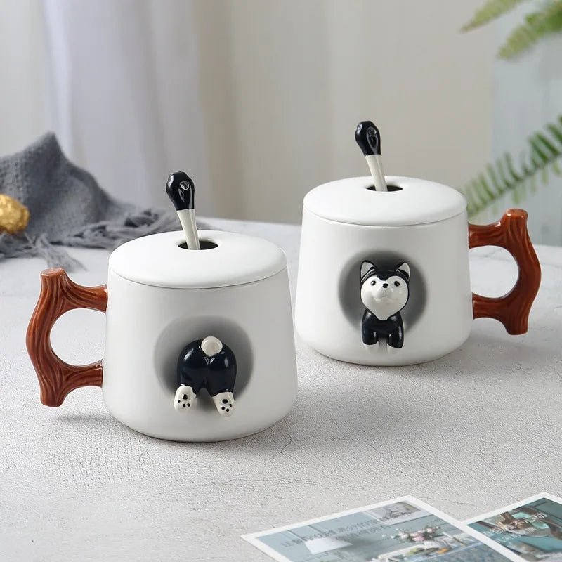 Kawaiimi - home & living - Cheeky Husky Mug with Cute Lid & Tea Spoon - 8