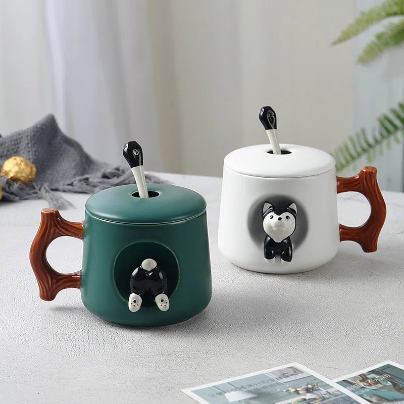 Kawaiimi - home & living - Cheeky Husky Mug with Cute Lid & Tea Spoon - 4