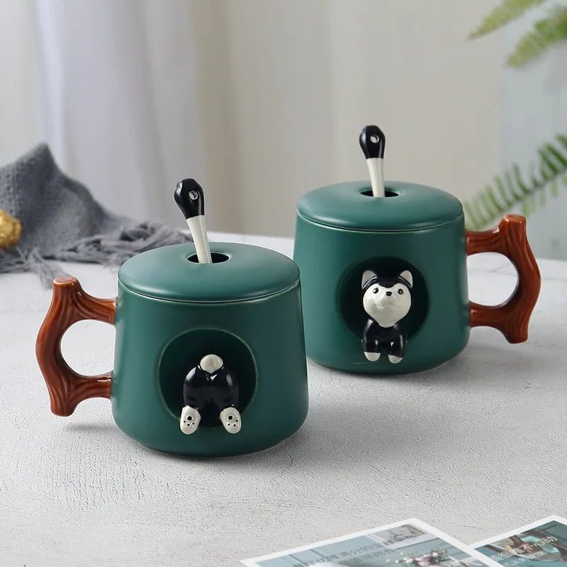 Kawaiimi - home & living - Cheeky Husky Mug with Cute Lid & Tea Spoon - 6