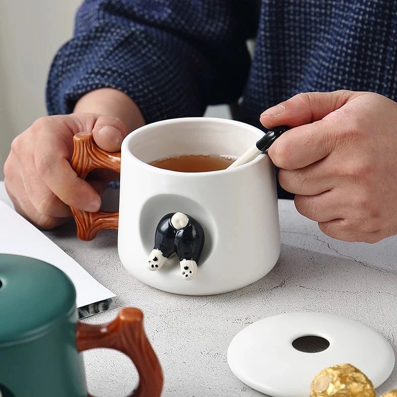 Kawaiimi - home & living - Cheeky Husky Mug with Cute Lid & Tea Spoon - 2
