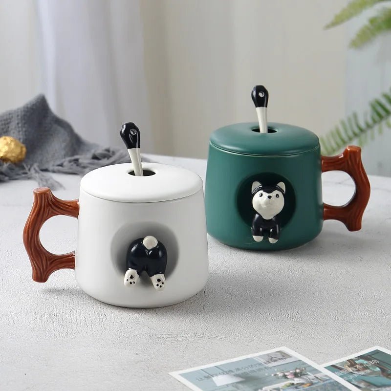 Kawaiimi - home & living - Cheeky Husky Mug with Cute Lid & Tea Spoon - 7