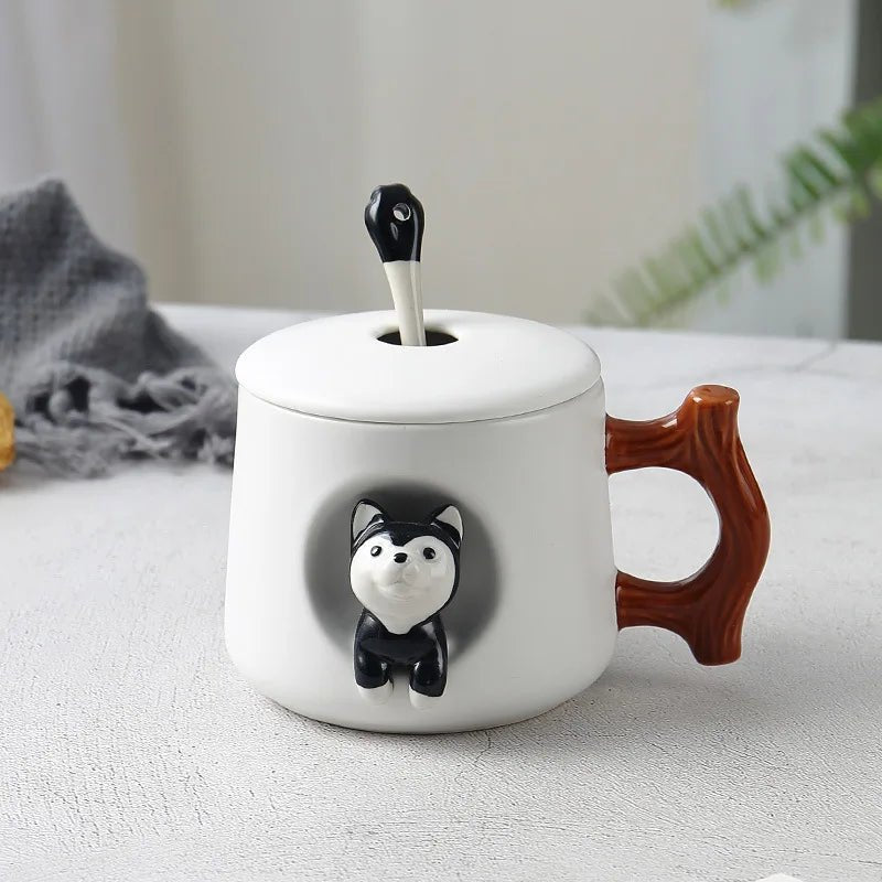 Kawaiimi - home & living - Cheeky Husky Mug with Cute Lid & Tea Spoon - 9