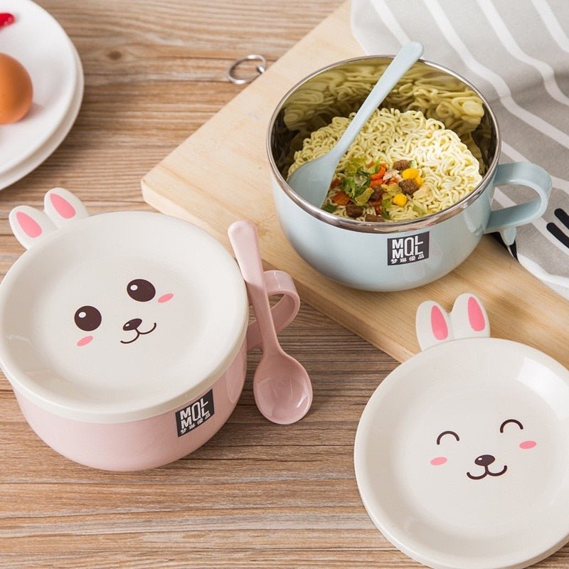 Kawaiimi - home & living - Cute Bunny Noodle Bowl with Lid and Spoon - 1