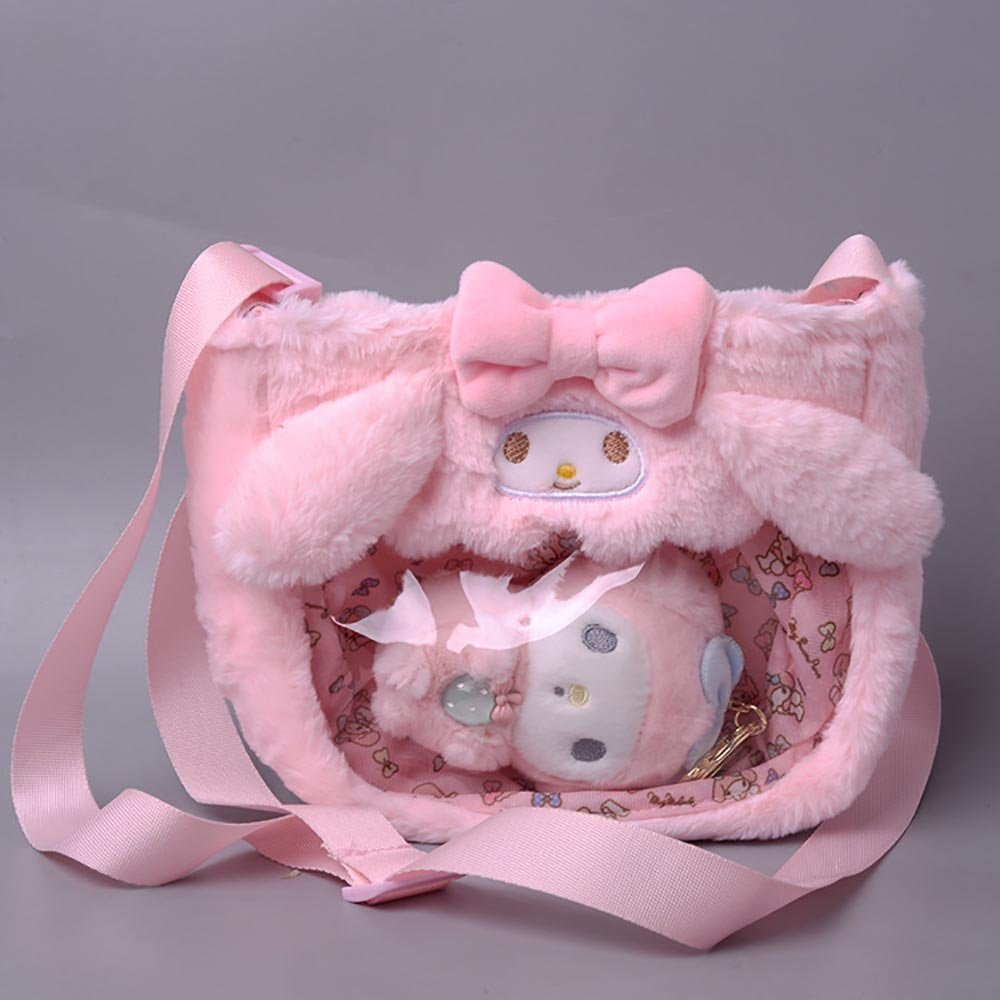 Kawaiimi - tote bags & hand bags for girls and kids - Fluffy Sanrio Plush Crossbody Bag - 3