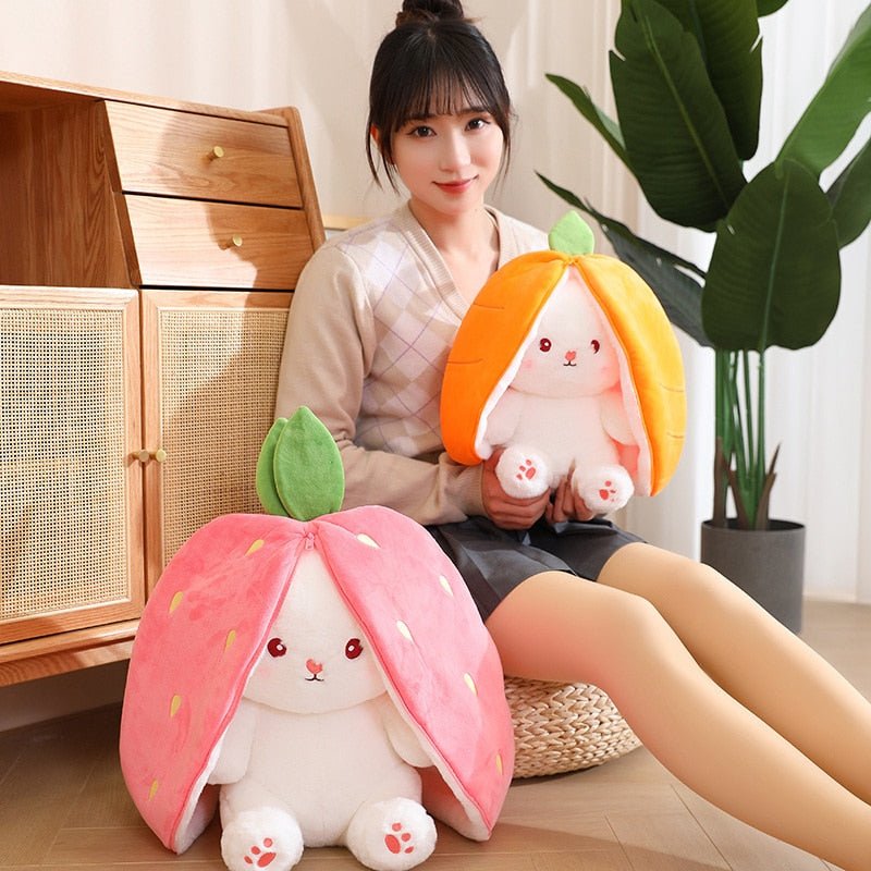 Kawaiimi - plush toys - Kawaii Bunny in Strawberry & Carrot Hiding Bag - 12