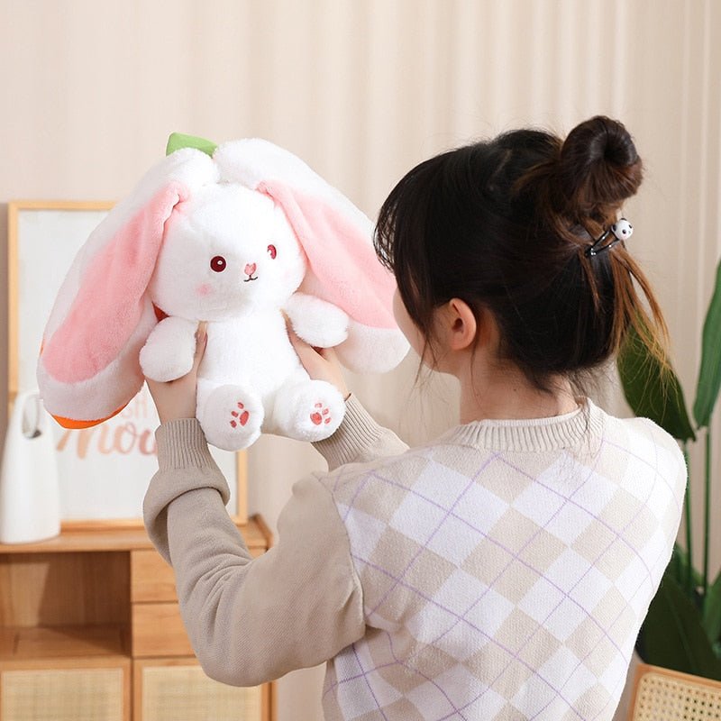 Kawaiimi - plush toys - Kawaii Bunny in Strawberry & Carrot Hiding Bag - 15
