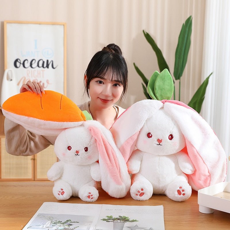 Kawaiimi - plush toys - Kawaii Bunny in Strawberry & Carrot Hiding Bag - 17