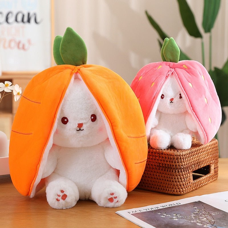 Kawaiimi - plush toys - Kawaii Bunny in Strawberry & Carrot Hiding Bag - 1