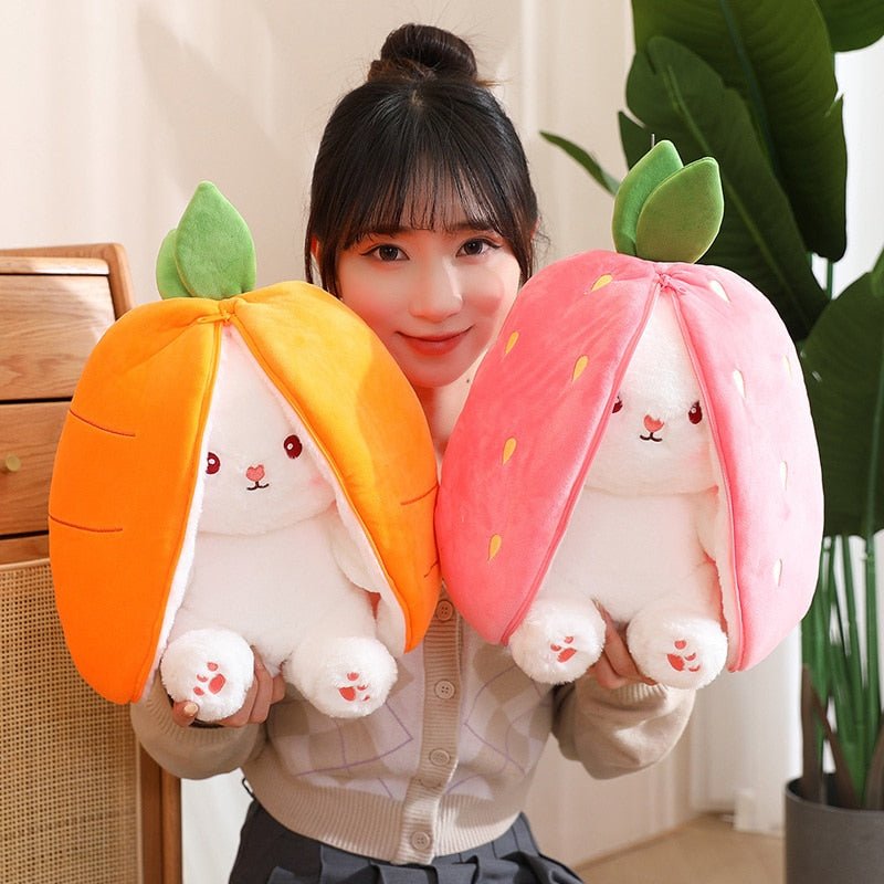 Kawaiimi - plush toys - Kawaii Bunny in Strawberry & Carrot Hiding Bag - 13
