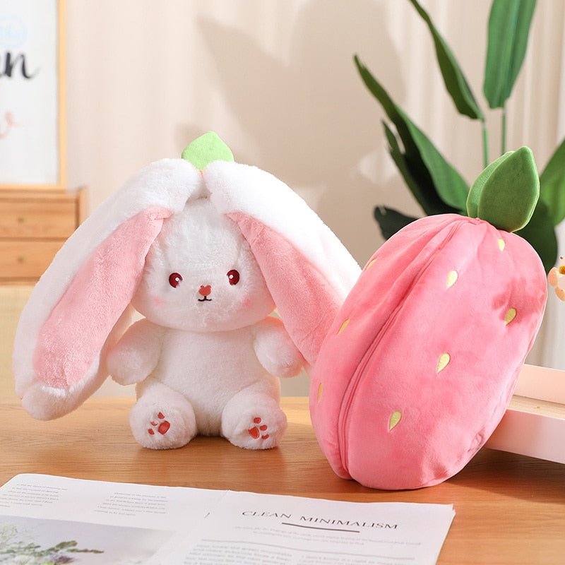 Kawaiimi - plush toys - Kawaii Bunny in Strawberry & Carrot Hiding Bag - 24