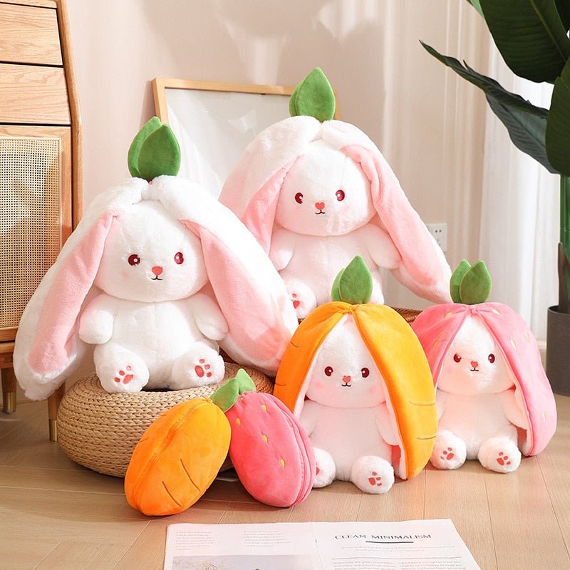 Kawaiimi - plush toys - Kawaii Bunny in Strawberry & Carrot Hiding Bag - 4