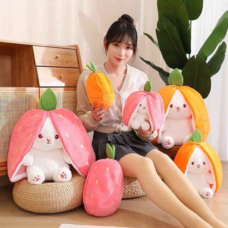 Kawaii Bunny in Strawberry & Carrot Hiding Bag - Kawaiimi