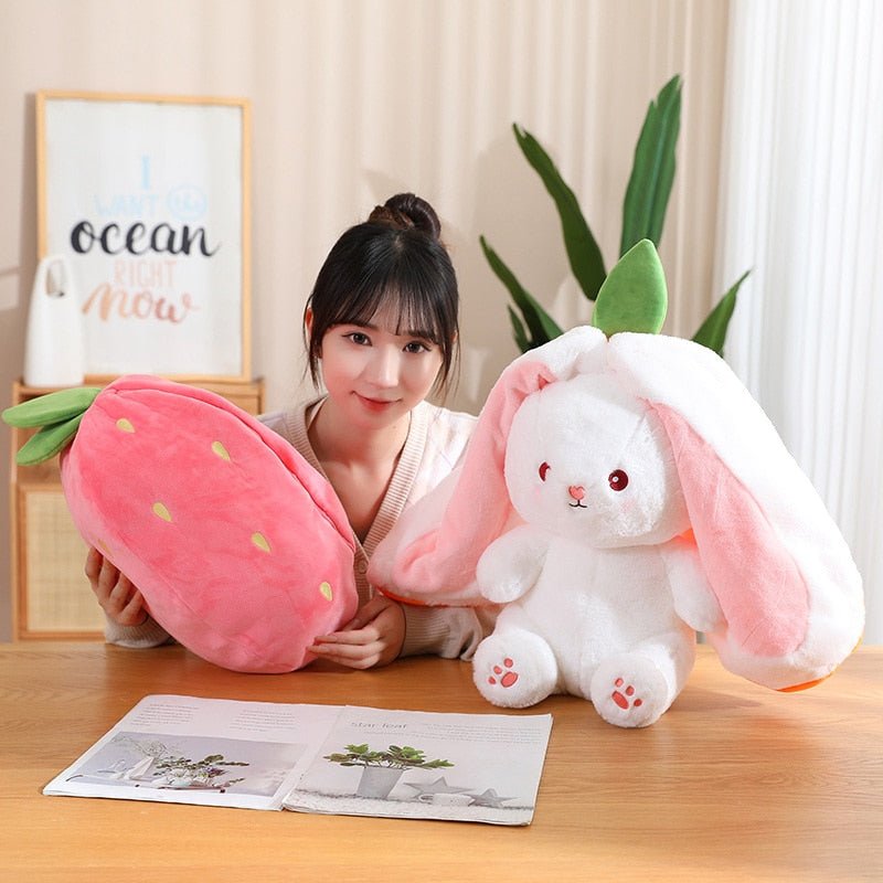 Kawaiimi - plush toys - Kawaii Bunny in Strawberry & Carrot Hiding Bag - 5