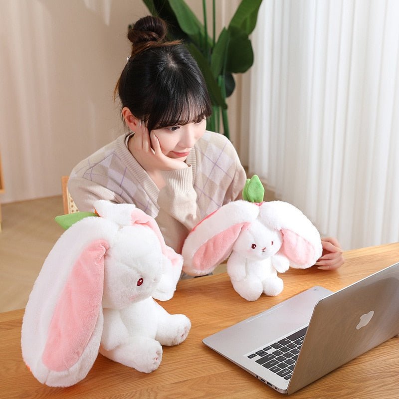 Kawaiimi - plush toys - Kawaii Bunny in Strawberry & Carrot Hiding Bag - 16