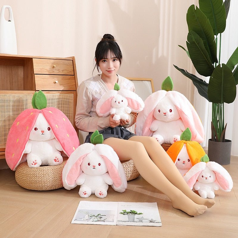Kawaiimi - plush toys - Kawaii Bunny in Strawberry & Carrot Hiding Bag - 20