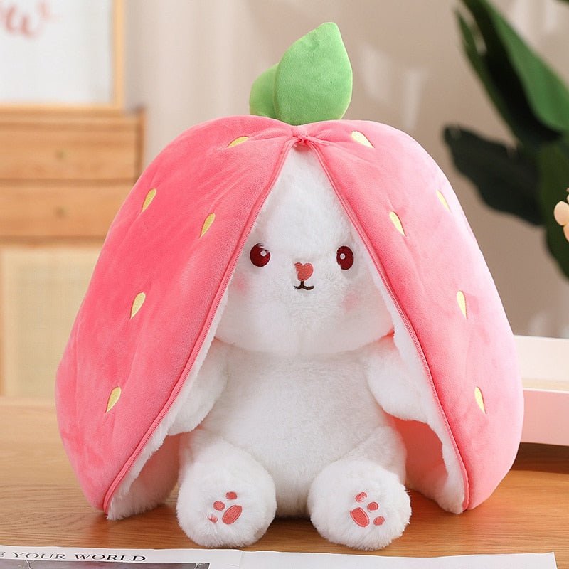 Kawaiimi - plush toys - Kawaii Bunny in Strawberry & Carrot Hiding Bag - 9