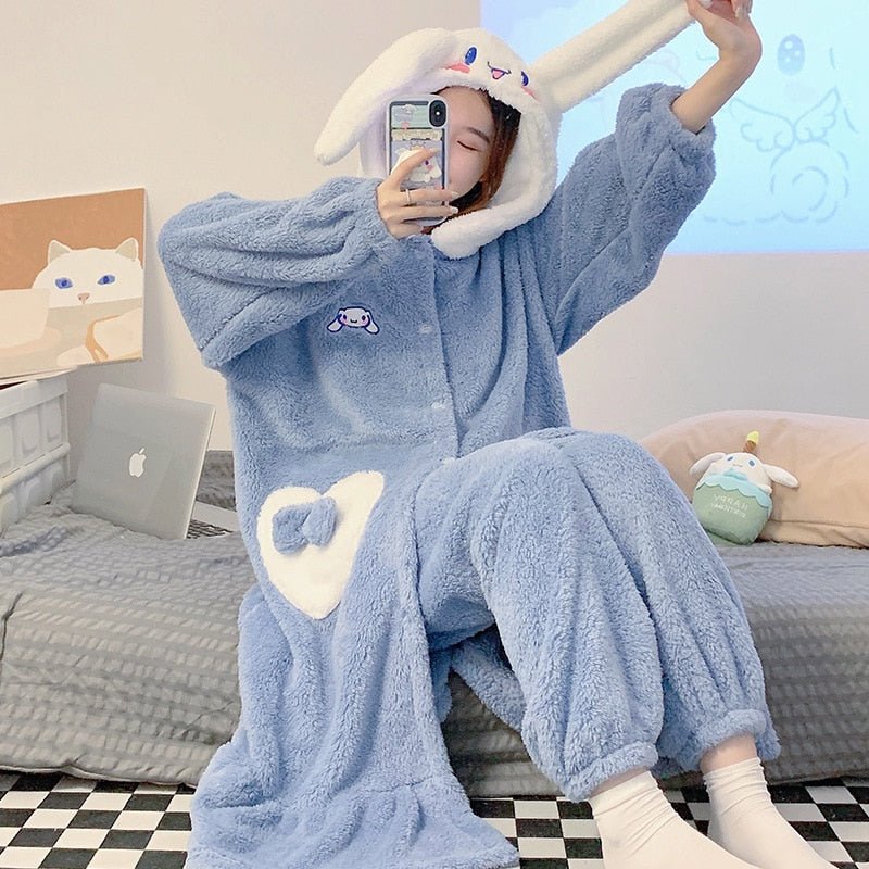 Kawaiimi - mens & womens winter pyjamas - Kawaii Cinnamoroll Plush Sleepwear - 5