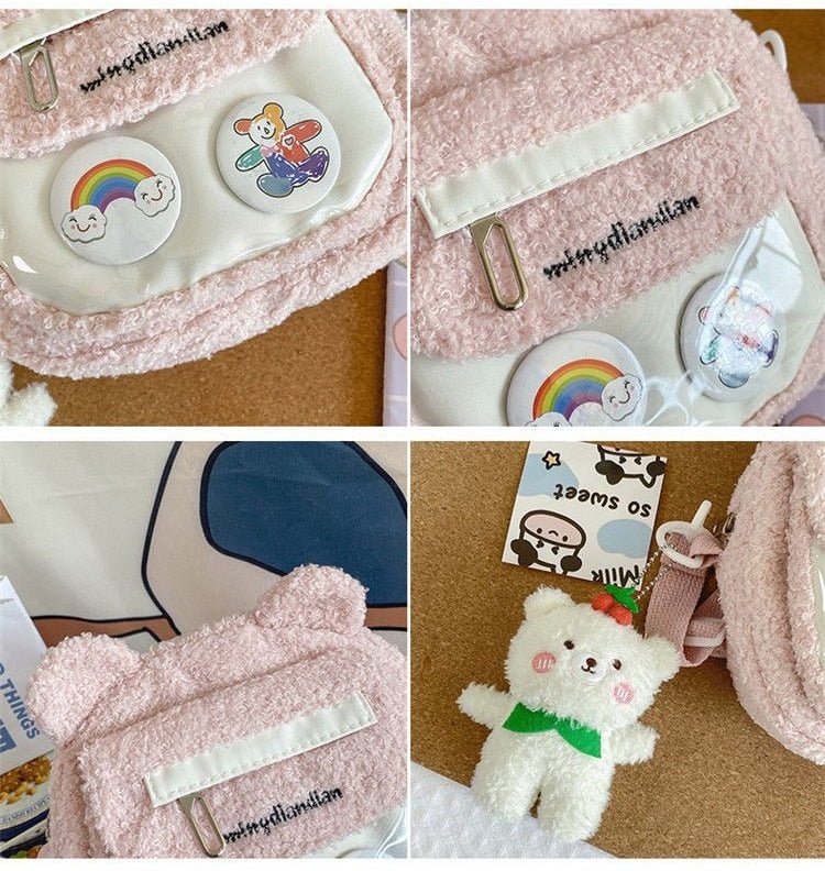 Kawaiimi - apparel & accessories - Kawaii Fluffy Bear Plush Bag - 10