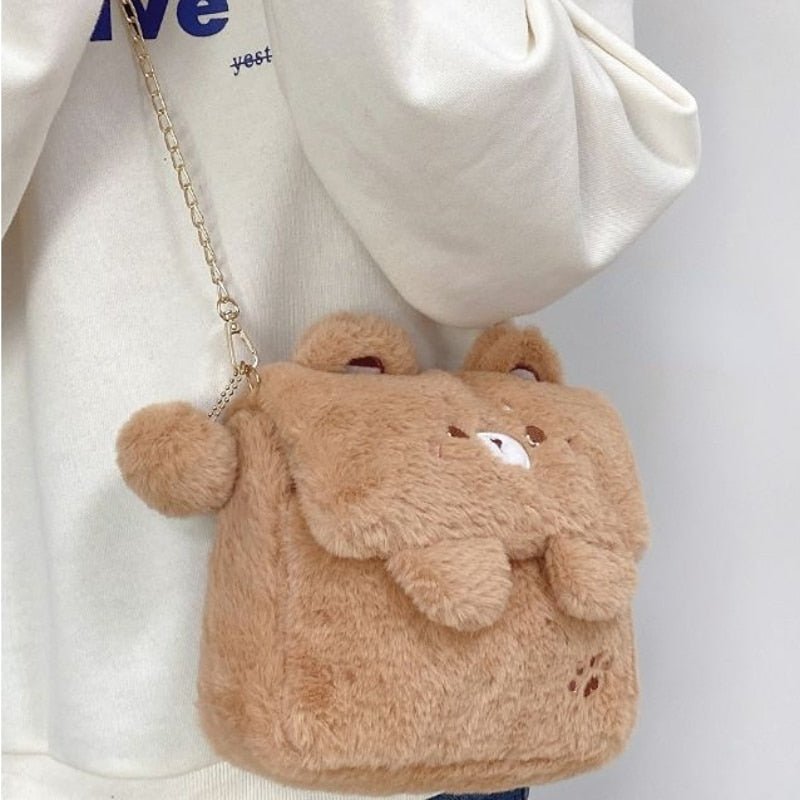 Kawaiimi - apparel and accessories - Pompom Bear Plush Hand Bag - 1