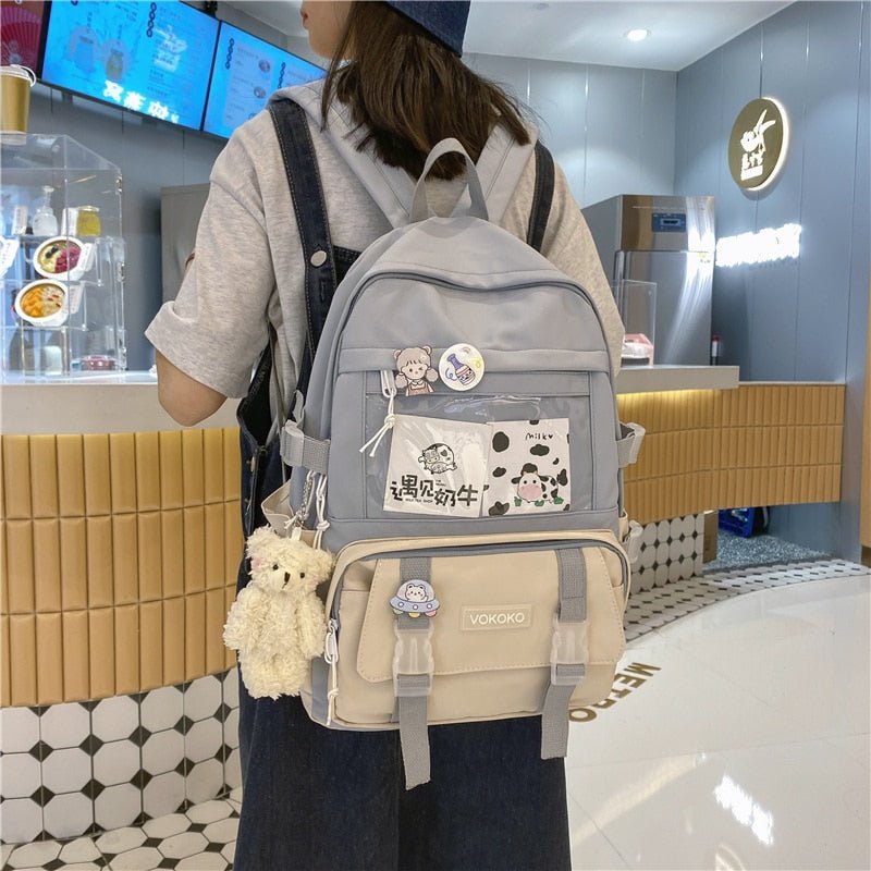Kawaiimi - apparel and accessories - Simply Cute School Backpack with Teddy Pendant - 19