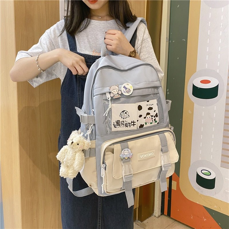 Kawaiimi - apparel and accessories - Simply Cute School Backpack with Teddy Pendant - 1