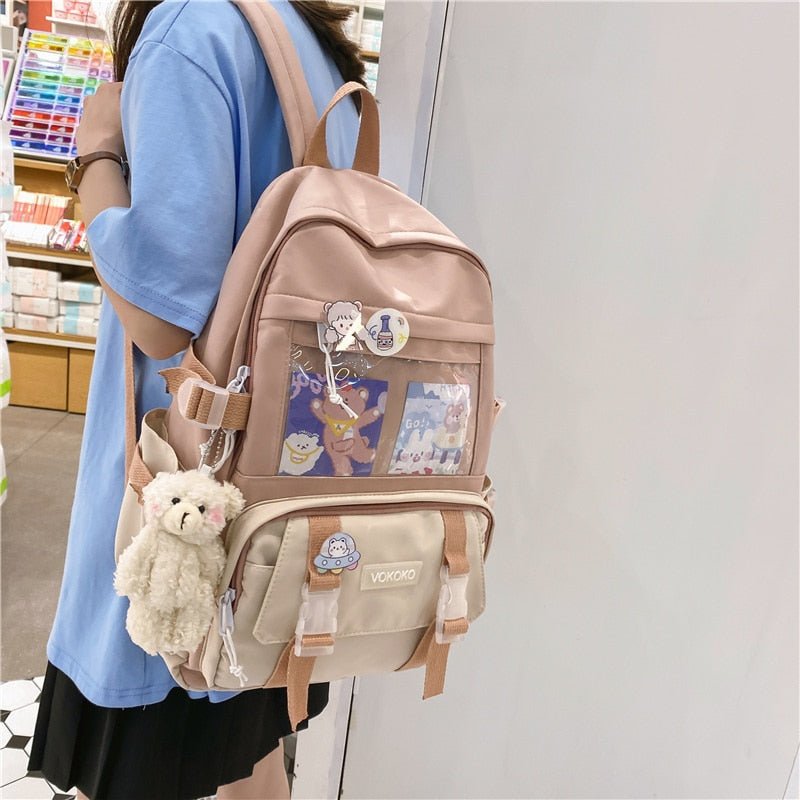 Kawaiimi - apparel and accessories - Simply Cute School Backpack with Teddy Pendant - 4