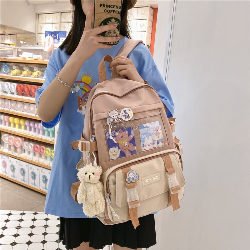 Kawaiimi - apparel and accessories - Simply Cute School Backpack with Teddy Pendant - 22