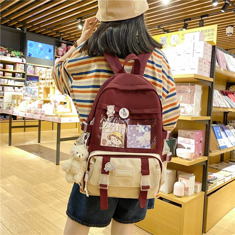 Kawaiimi - apparel and accessories - Simply Cute School Backpack with Teddy Pendant - 2
