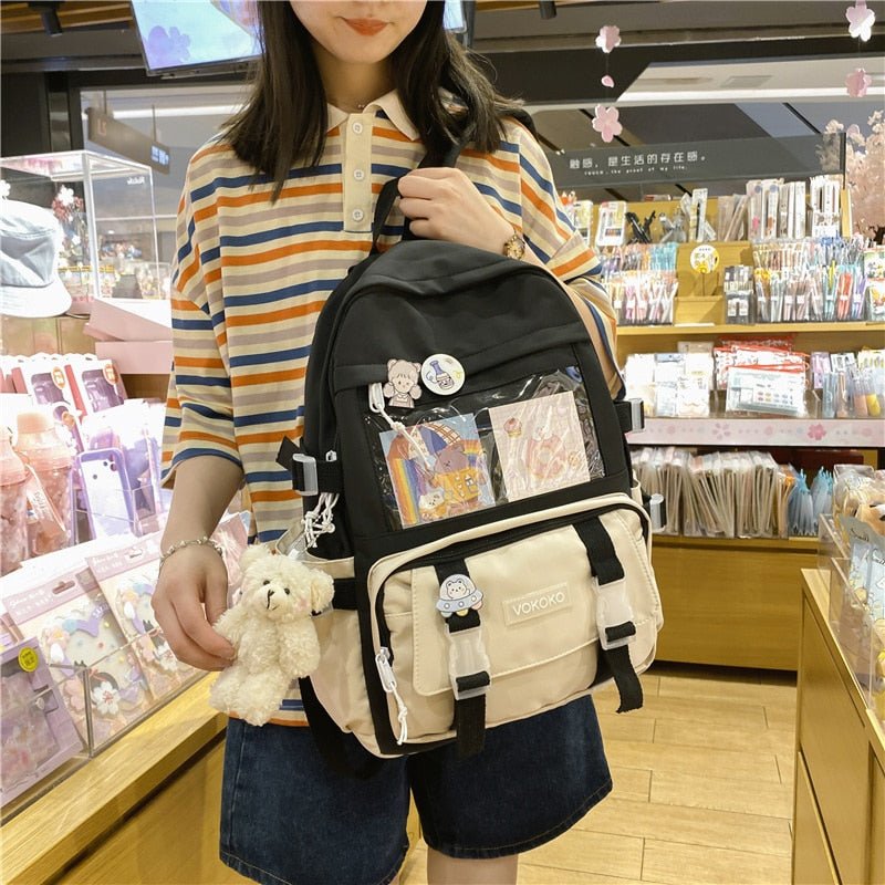 Kawaiimi - apparel and accessories - Simply Cute School Backpack with Teddy Pendant - 3
