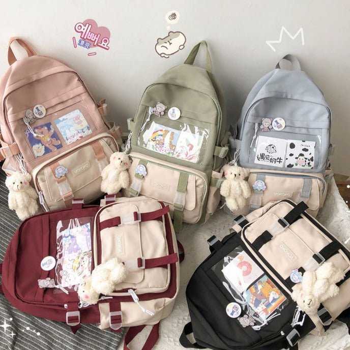 Kawaiimi - apparel and accessories - Simply Cute School Backpack with Teddy Pendant - 10