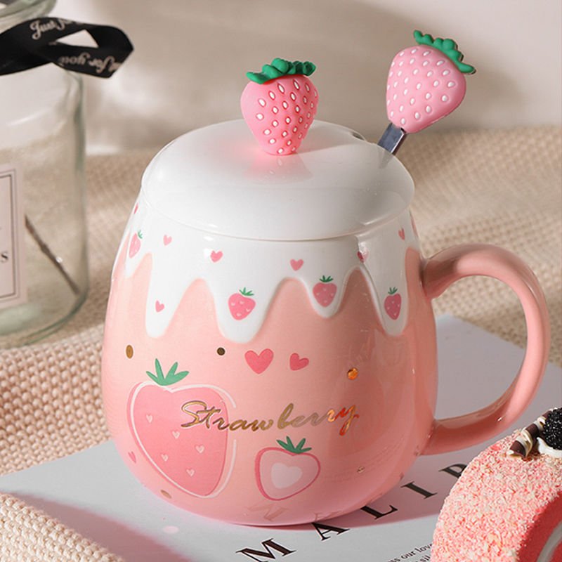 Kawaiimi - home & living - Strawberry Treasure Mug with Kawaii Lid & Teaspoon - 7