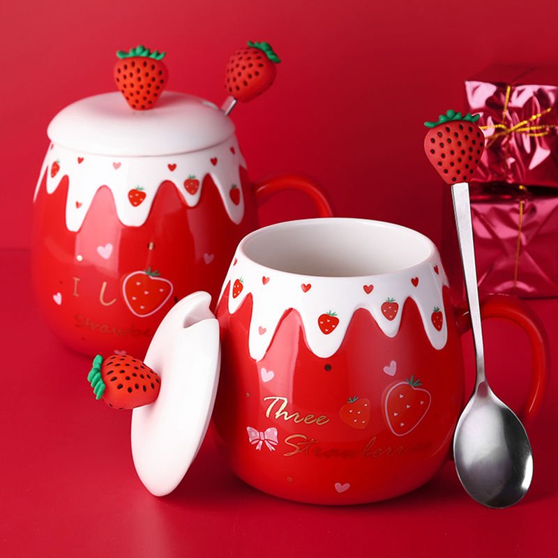 Kawaiimi - home & living - Strawberry Treasure Mug with Kawaii Lid & Teaspoon - 6