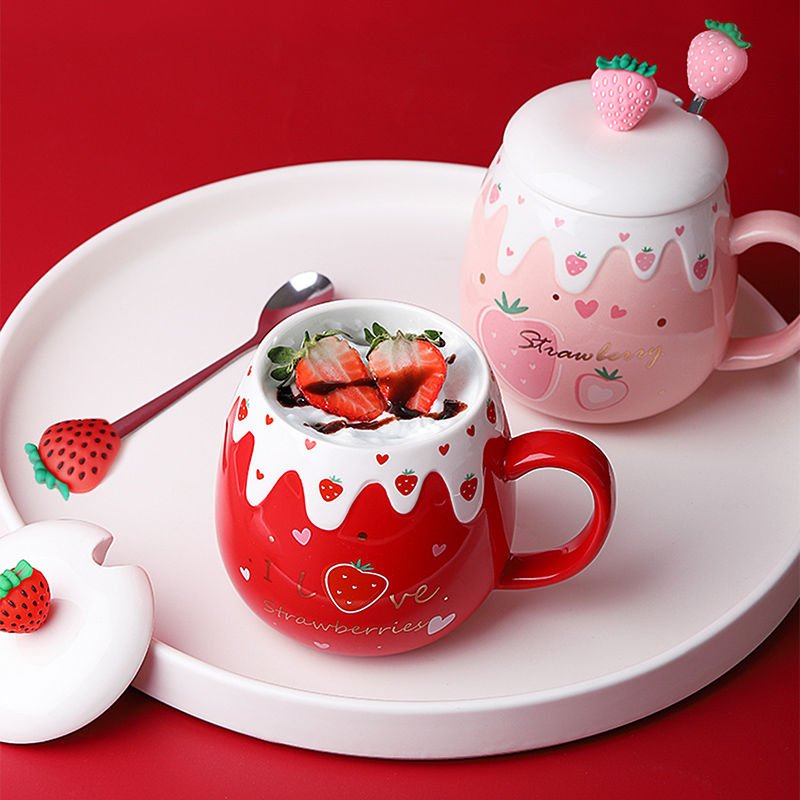 Kawaiimi - home & living - Strawberry Treasure Mug with Kawaii Lid & Teaspoon - 1